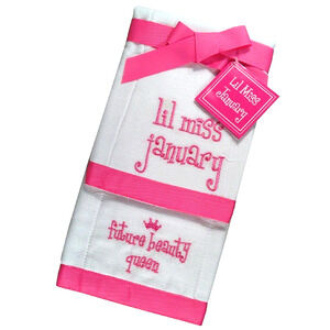 Mud Pie Baby Burp Cloth Future Beauty Queen, Lil Miss January Set of 2 Towels